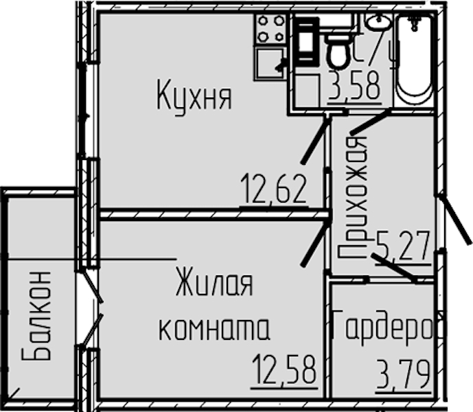 1-комнатная квартира 39.14 м², 2/8 эт., ЖК «SERTOLOVO PARK»